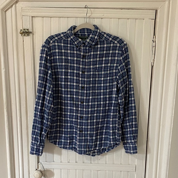 Woolrich Men’s Button Up Flannel Cotton Collar Shirt Checkered Blue/White, SMALL - Picture 1 of 11